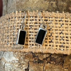 Sterling Silver rectangle earring w/ black inlay